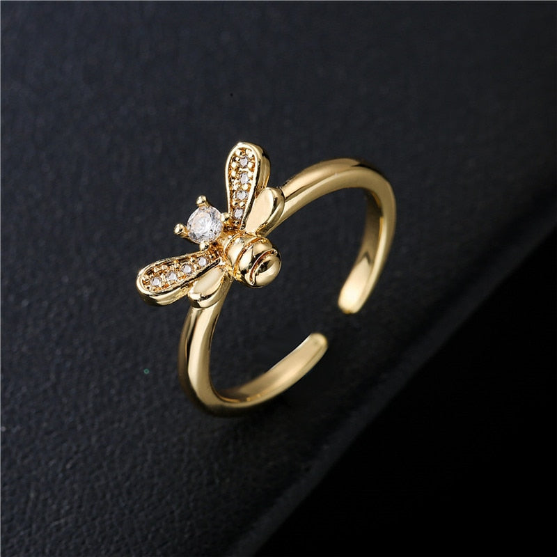 Bague BRONZALLURE Plaquée Or Rose Avec Abeille Et Onyx Nacré - Taille 54 - Neuf Avec étiquettes