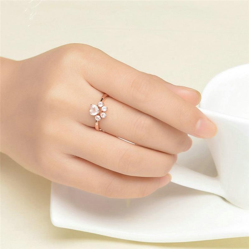 Bague patte de chien rose gold et quartz rose - Le Petit Fermier