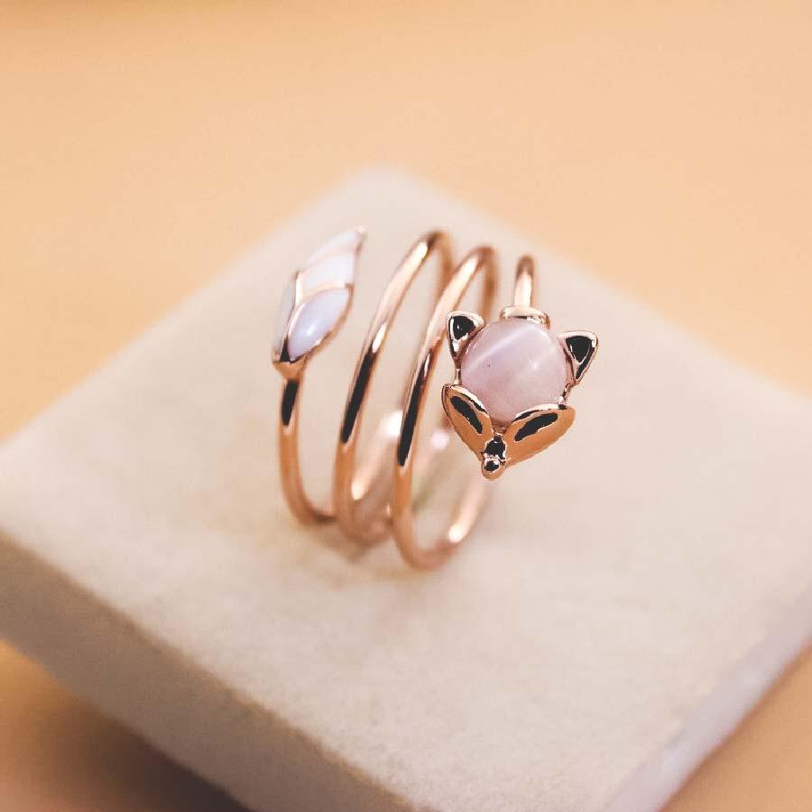 Bague renard et pierre de lune rose - Le Petit Fermier