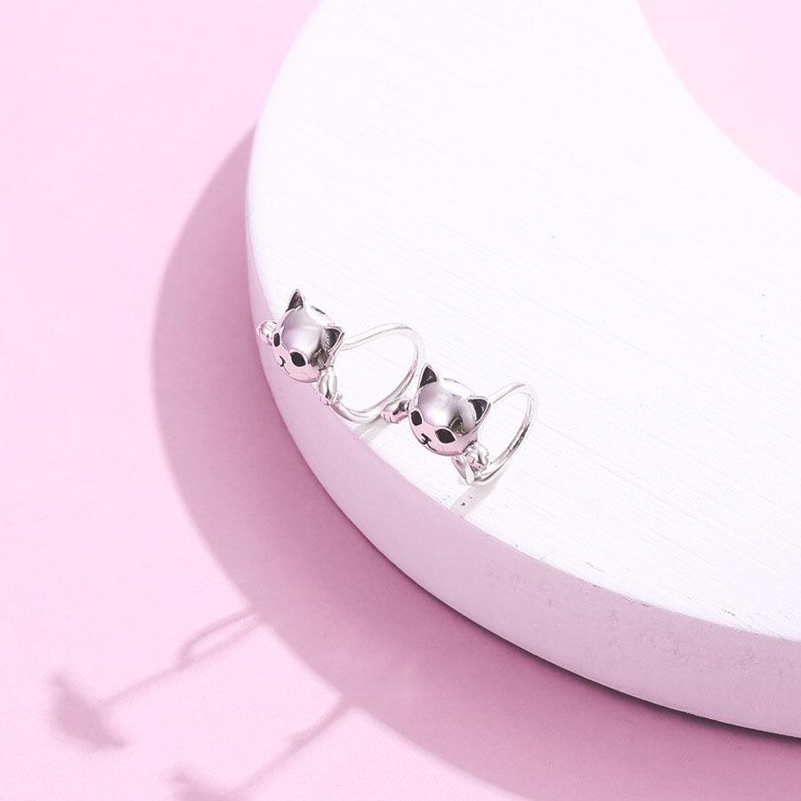 Boucles d'oreilles chat fille en argent - Le Petit Fermier