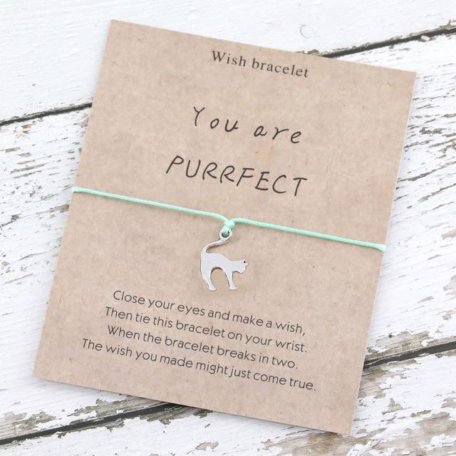 Bracelet à vœux chat You are PURRFECT turquoise - Le Petit Fermier