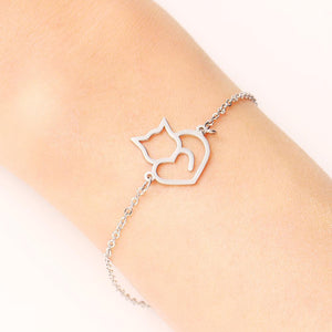 Bracelet chaton coeur argenté - Le Petit Fermier