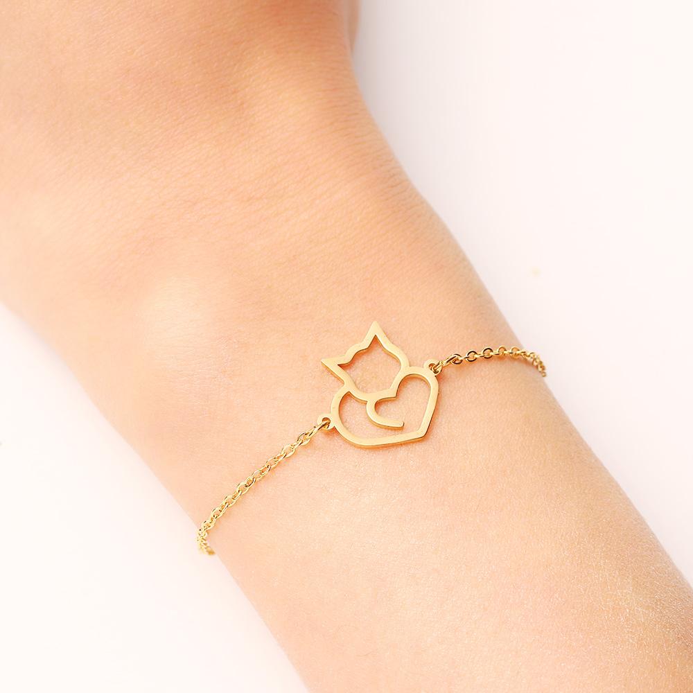 Bracelet chaton coeur doré - Le Petit Fermier