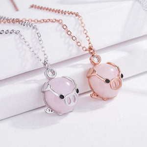 Collier argenté cochon petit cristal - Le Petit Fermier
