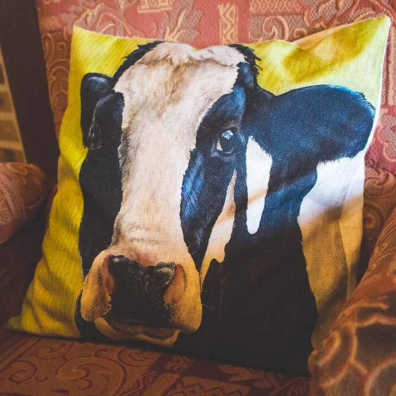 Housse de coussin verte vache - Le Petit Fermier