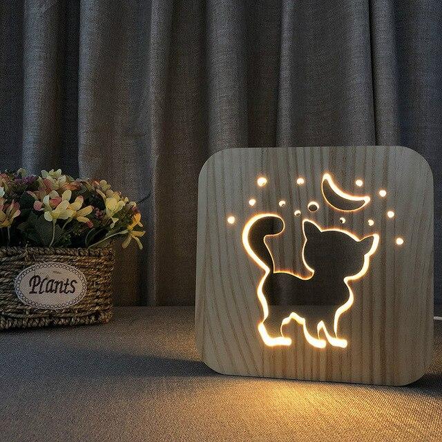 Lampe en bois petit chat - Le Petit Fermier