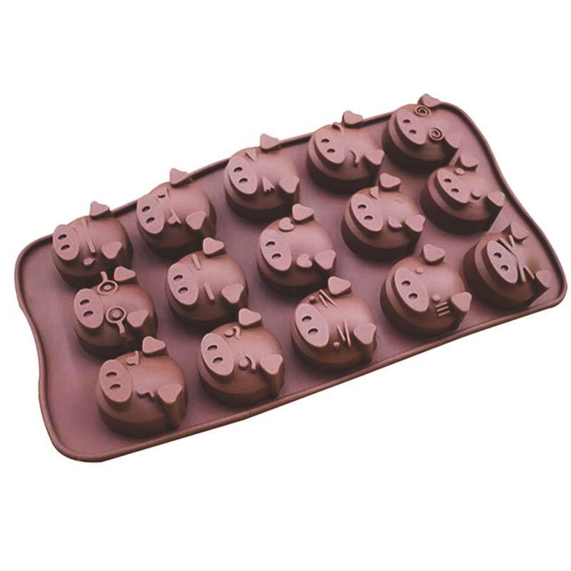 Lot de 2 moules en silicone en forme de cochon pour chocolat, gelée, savon, glaçons (rose, marron Lot de 2 moules en silicone en forme de cochon pour chocolat, gelée, savon, glaçons (rose, marron