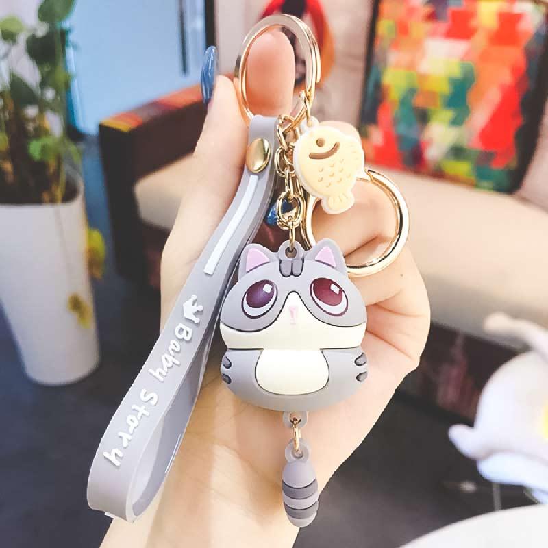 Porte-clé chat gris kawaii - Le Petit Fermier