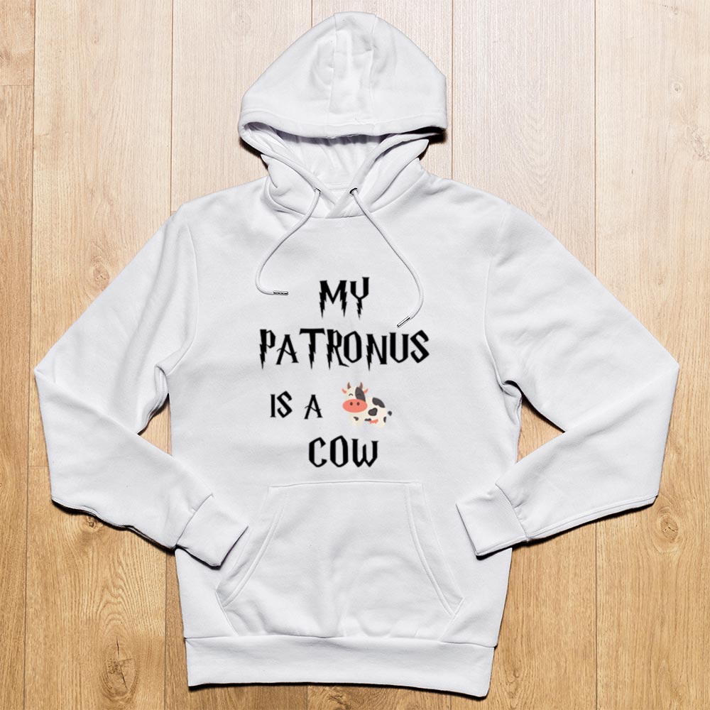 Sweat à capuche gris my patronus is a cow - Le Petit Fermier