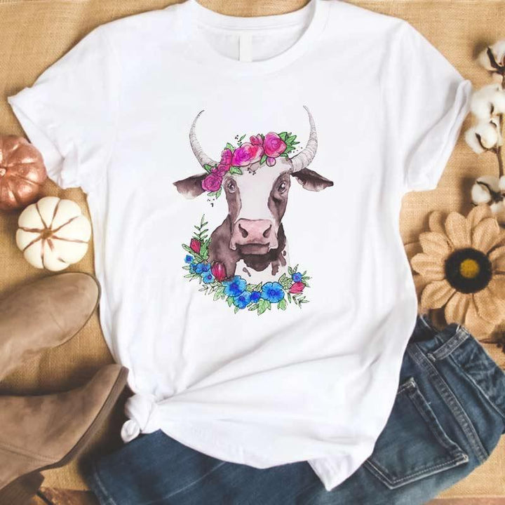 T-shirt blanc pour femme vache de la prairie - Le Petit Fermier
