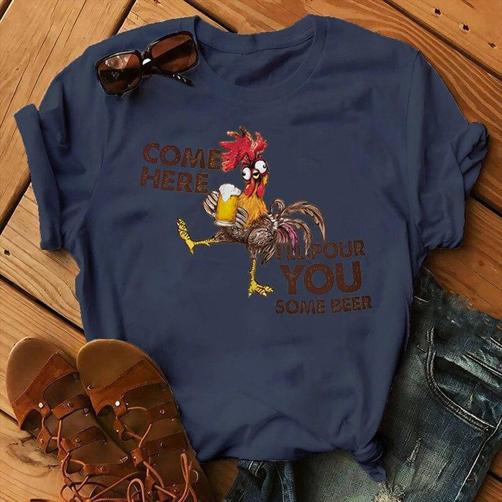 T-shirt coq Come Here I'll pour you some beer - Le Petit Fermier