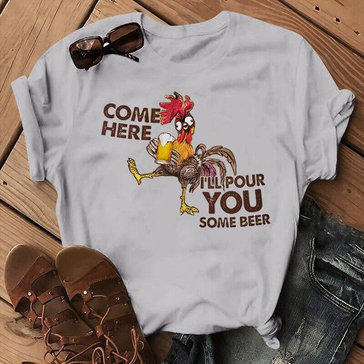 T-shirt coq Come Here I'll pour you some beer - Le Petit Fermier