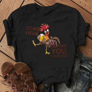 T-shirt coq Come Here I'll pour you some beer - Le Petit Fermier