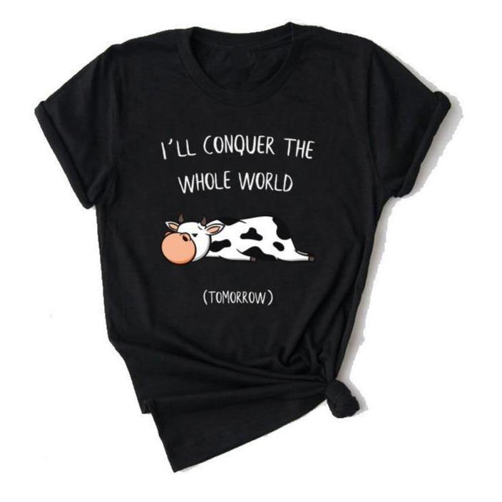 T-shirt noir vache I'll Conquer The Whole World - Le Petit Fermier