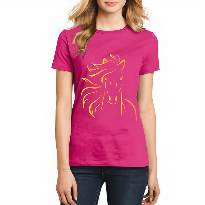 T-shirt rose cheval doré - Le Petit Fermier