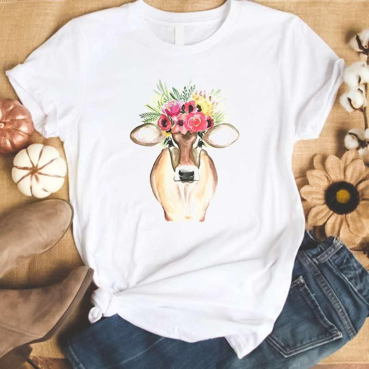 T-shirt vache avec bouquet de fleurs - Le Petit Fermier