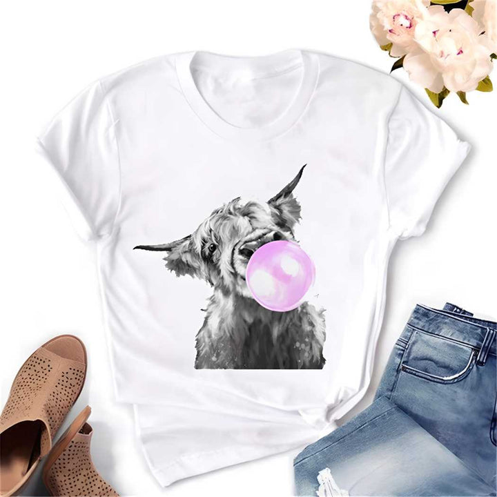 T-shirt vache Highland mâcheuse de chewing-gum - Le Petit Fermier