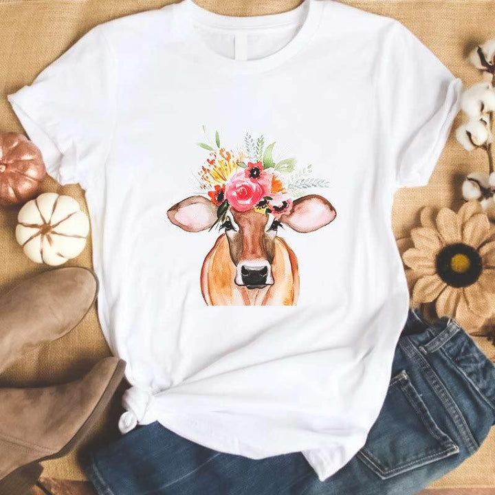 T-shirt vache limousine avec bouquet de fleurs - Le Petit Fermier
