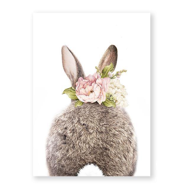 Tableau lapin de dos et couronne de fleurs - Le Petit Fermier