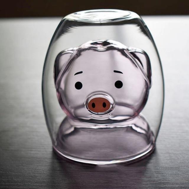 Tasse à café cochon rose en verre - Le Petit Fermier
